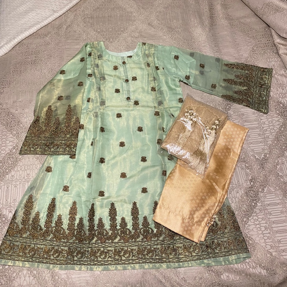 Green & Gold Designer Indian Dress